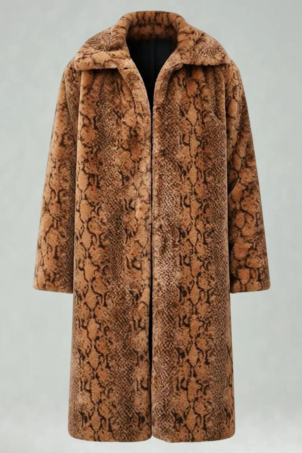 Ivory Leopard Faux Fur Warmth Long Men's Coat with Pockets - Image 9