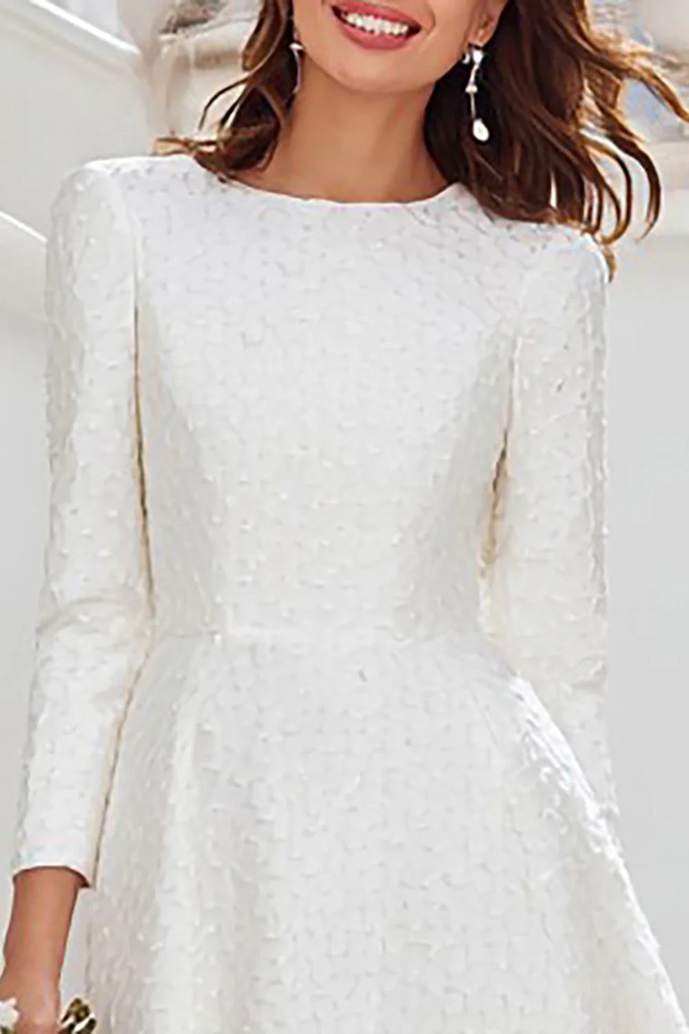 Ivory Long Sleeve A Line Midi Engagement Dress with Ruffles - Image 3