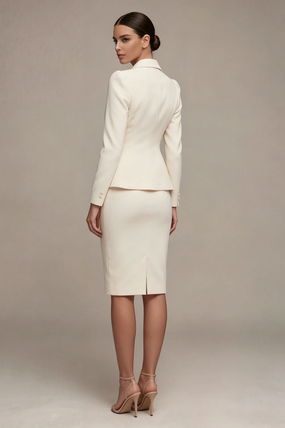 Ivory 2 Piece Notched Lapel Long Sleeves Midi Work Dress - Image 2