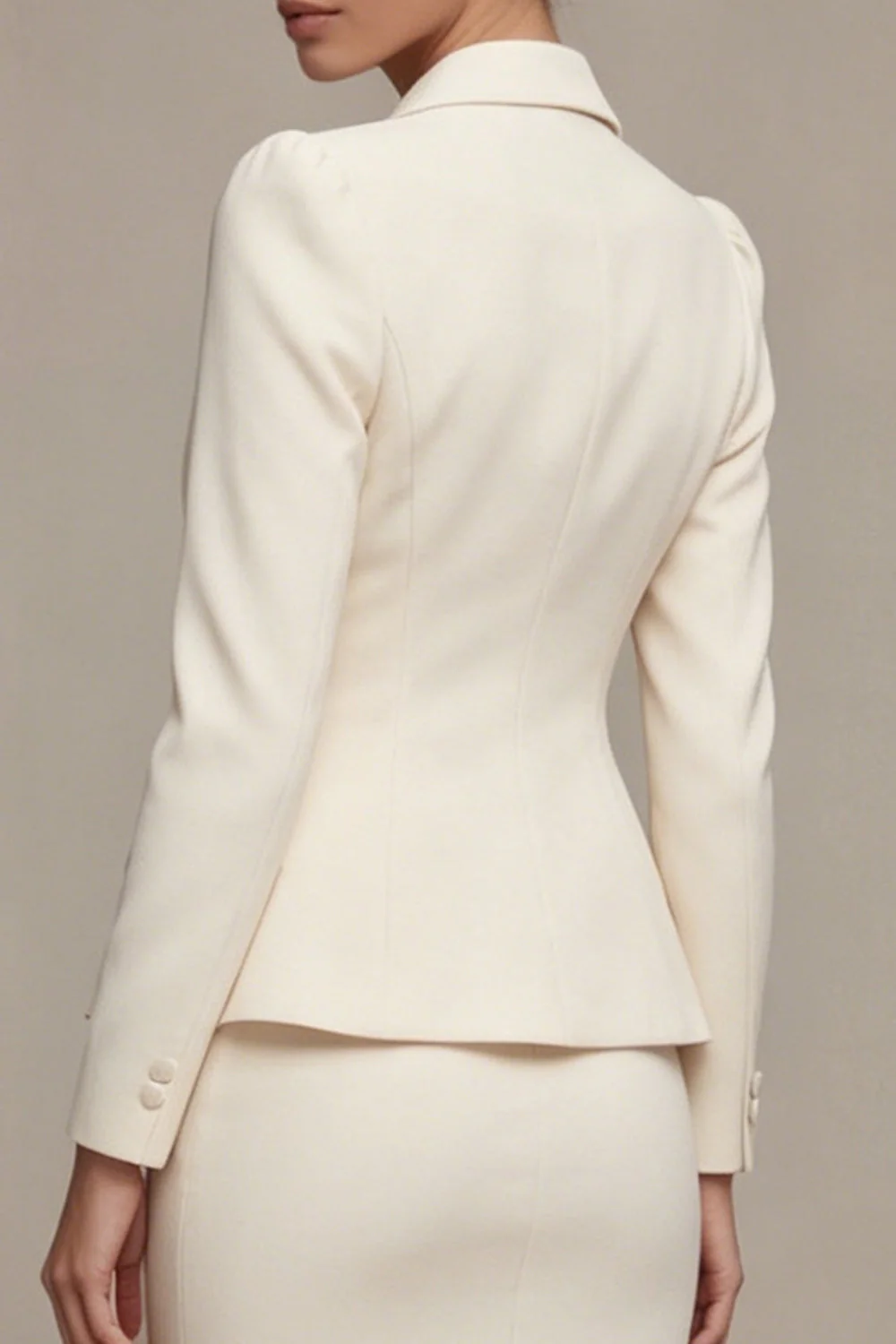 Ivory 2 Piece Notched Lapel Long Sleeves Midi Work Dress - Image 4