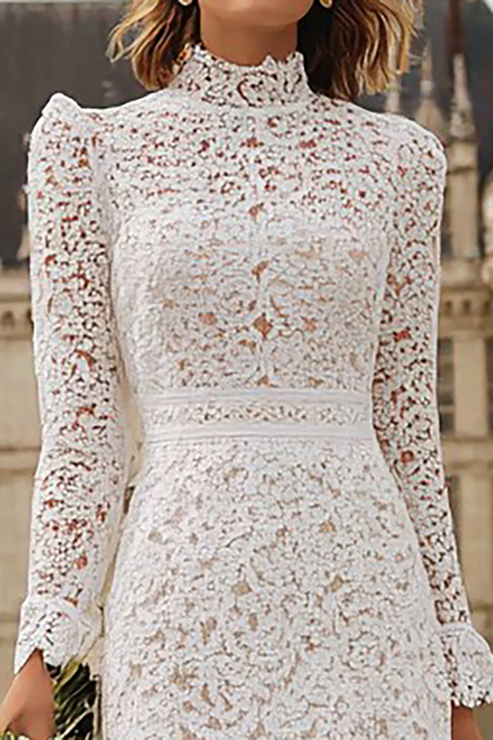 Ivory Mermaid Lace Tiered Ruffled Courthouse Wedding Dress - Image 3