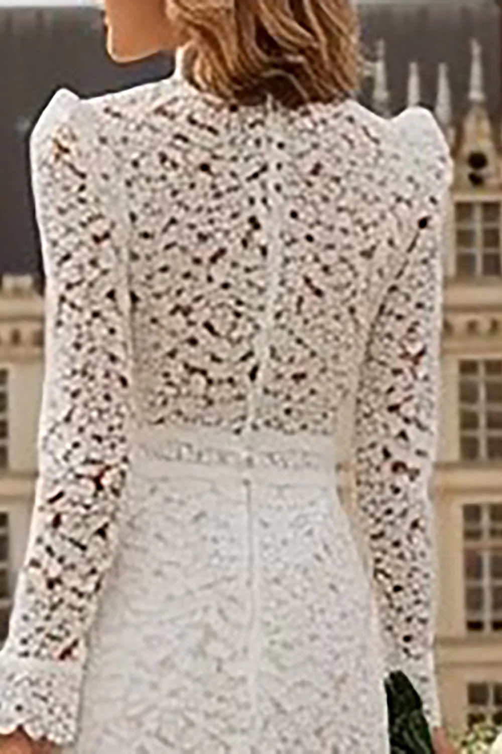 Ivory Mermaid Lace Tiered Ruffled Courthouse Wedding Dress - Image 4