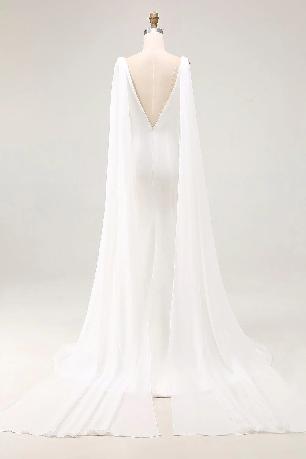 Ivory Mermaid V Neck Satin Long Wedding Dress with Watteau Train - Image 2