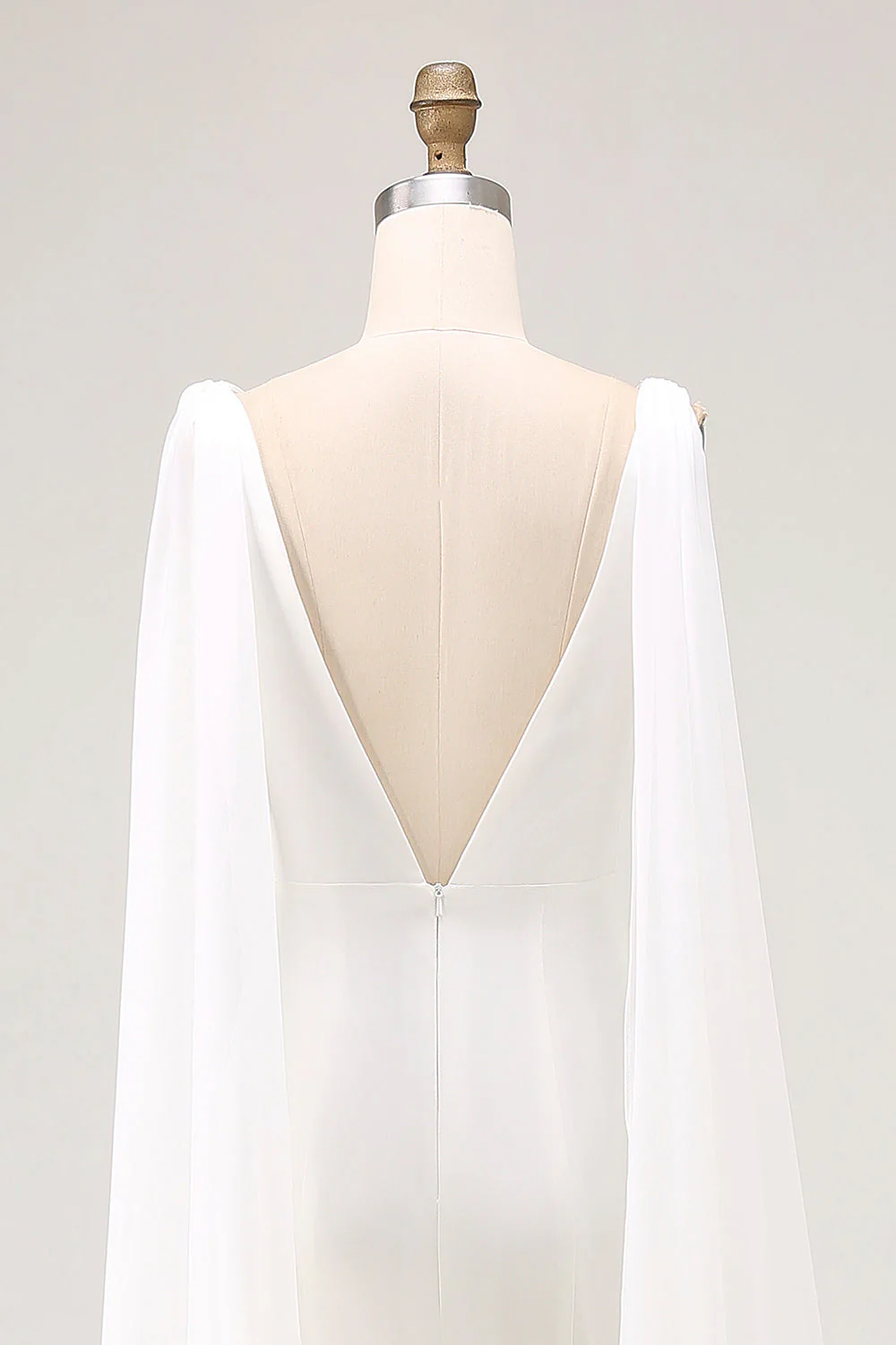 Ivory Mermaid V Neck Satin Long Wedding Dress with Watteau Train - Image 7