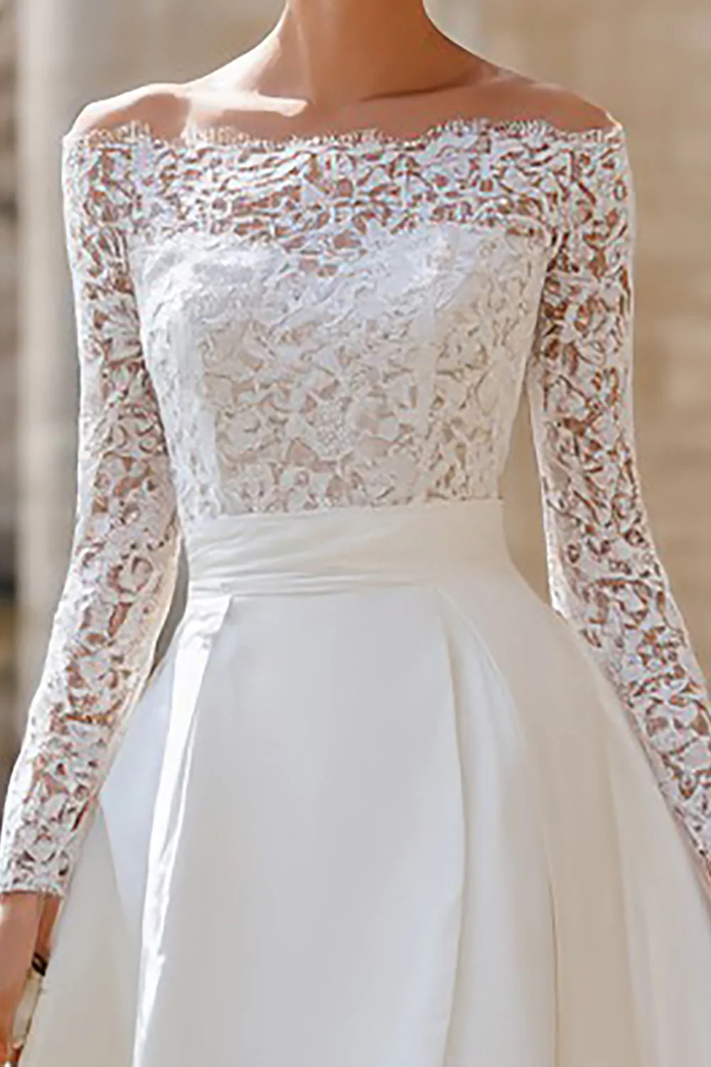 Ivory Off the Shoulder A Line High-Low Engagement Dress with Lace - Image 3