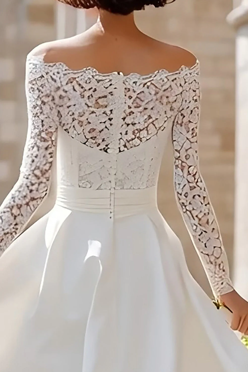 Ivory Off the Shoulder A Line High-Low Engagement Dress with Lace - Image 4