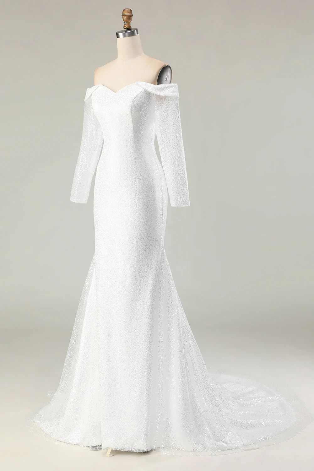 Ivory Off the Shoulder Mermaid Matte Satin Wedding Dress - Image 5
