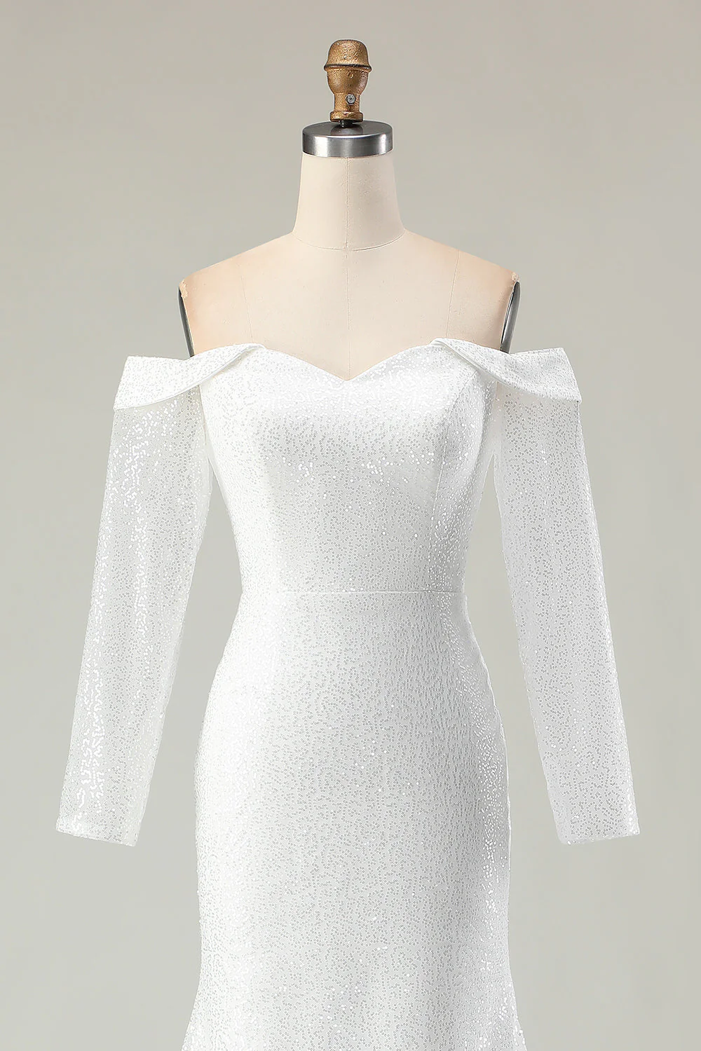 Ivory Off the Shoulder Mermaid Matte Satin Wedding Dress - Image 6