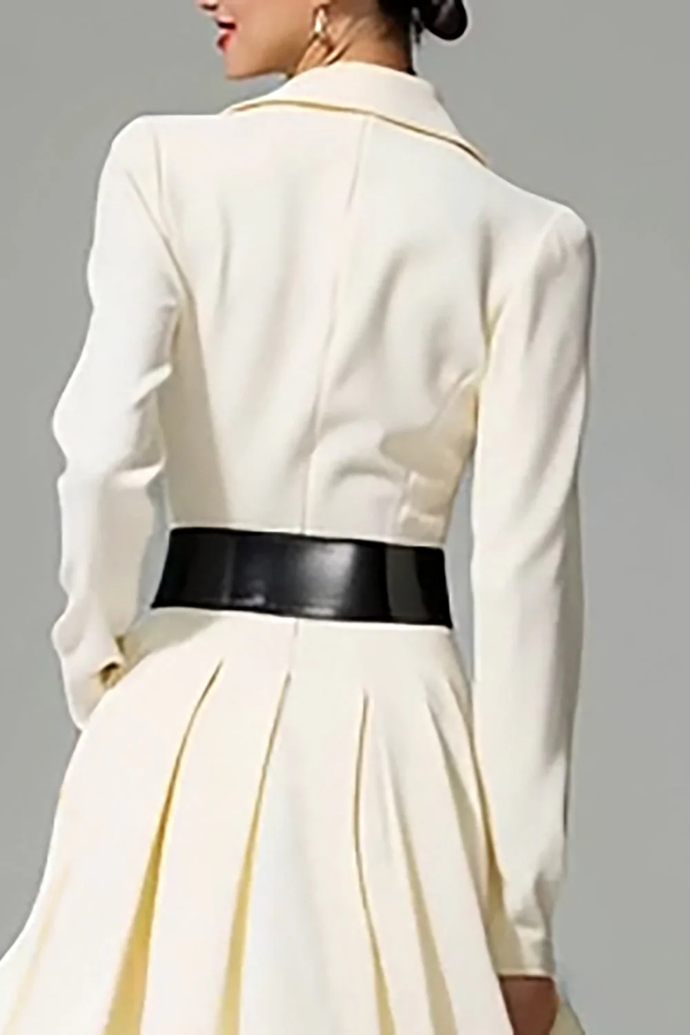 Ivory Peak Lapel A Line Midi Work Dress with Belt - Image 4