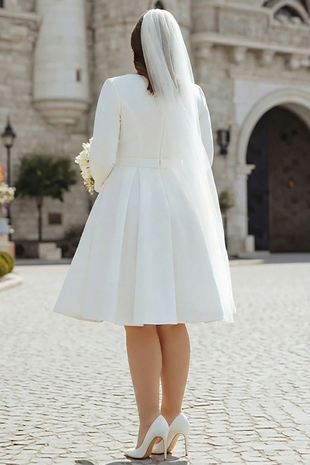 Ivory Plus Size A-Line Satin Midi Engagement Dress - Image 2