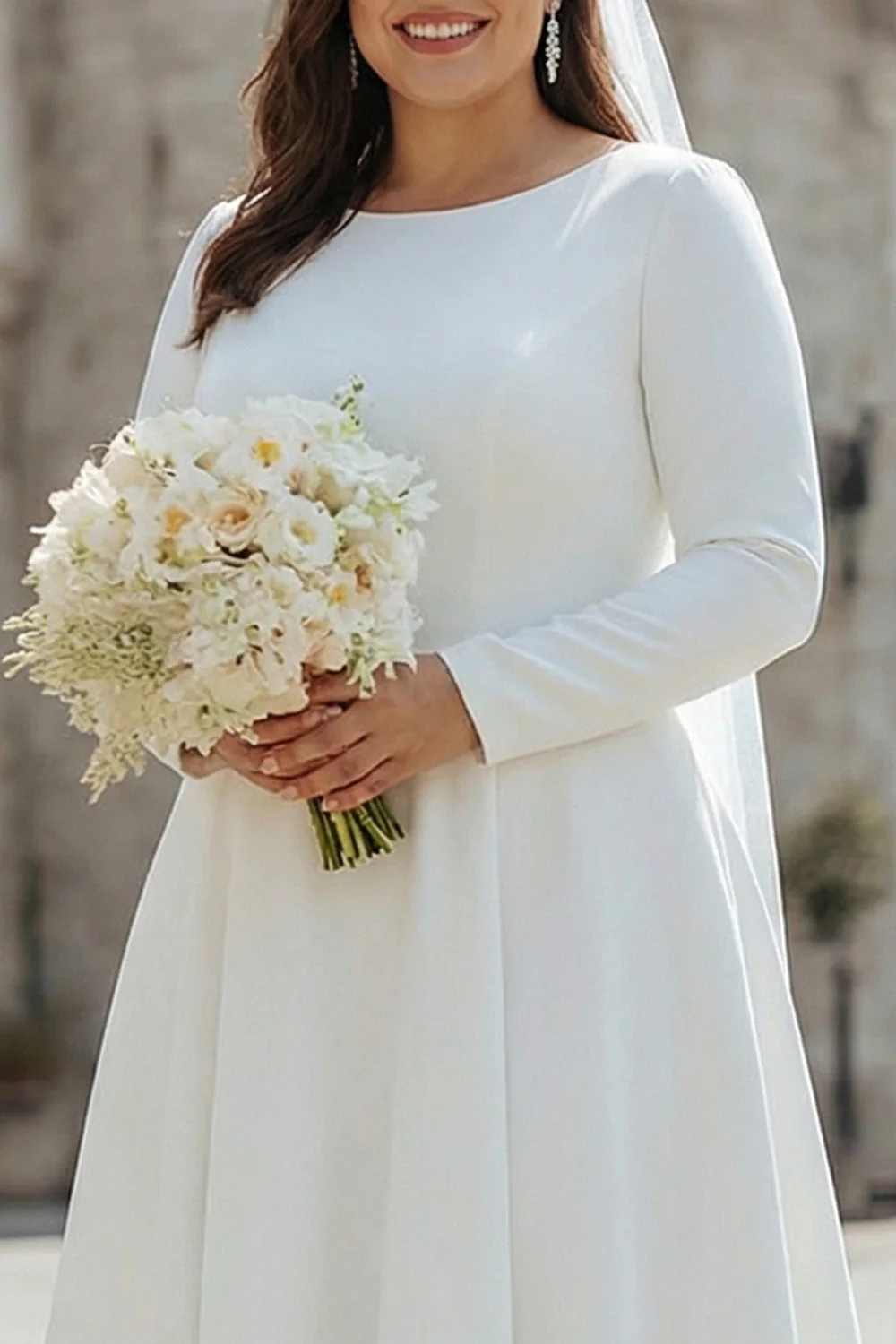 Ivory Plus Size A-Line Satin Midi Engagement Dress - Image 3