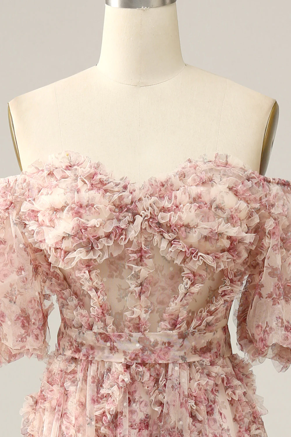 Ivory Red Flower Off The Shoulder Prom Dress - Image 4