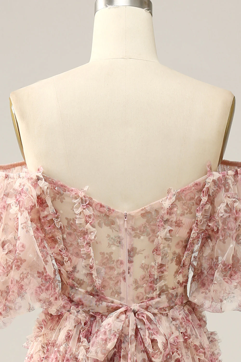 Ivory Red Flower Off The Shoulder Prom Dress - Image 5