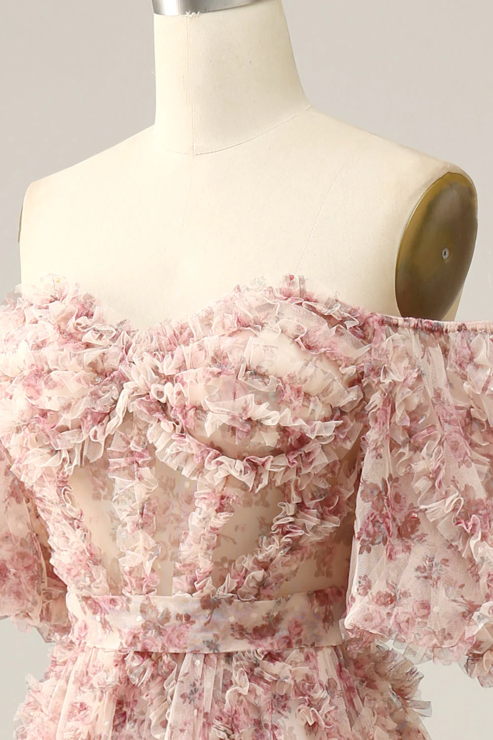 Ivory Red Flower Off The Shoulder Prom Dress - Image 6