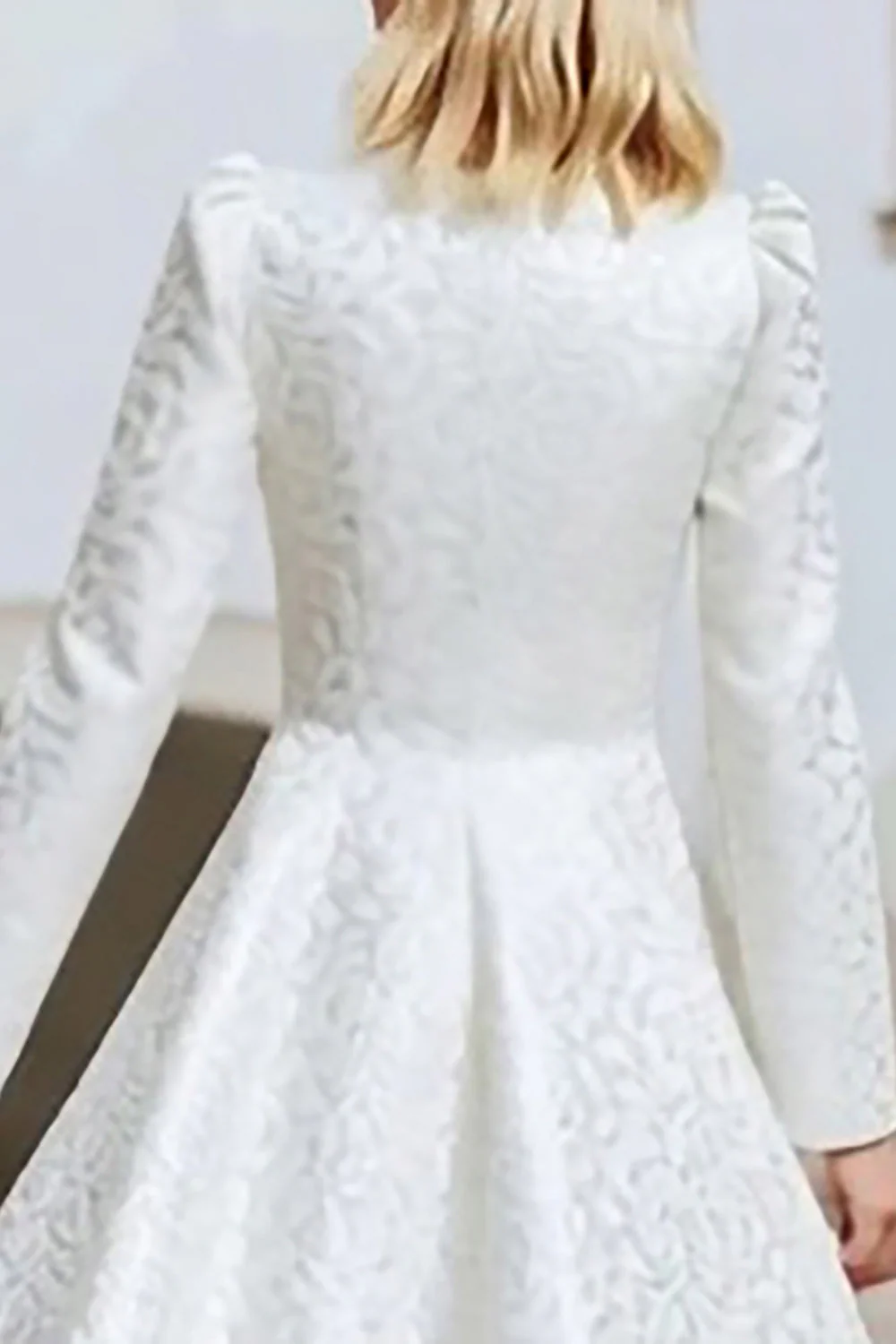 Ivory Round Neck Jacquard A Line Courthouse Wedding Dress - Image 4