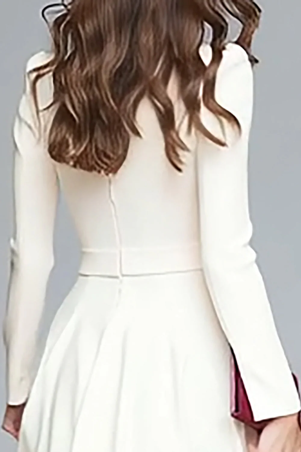 Ivory Ruffled A Line V Neck Midi Work Dress with Belt - Image 4