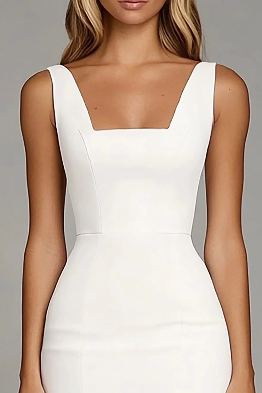 Ivory Satin Bodycon Short Work Dress with Ruffles - Image 2