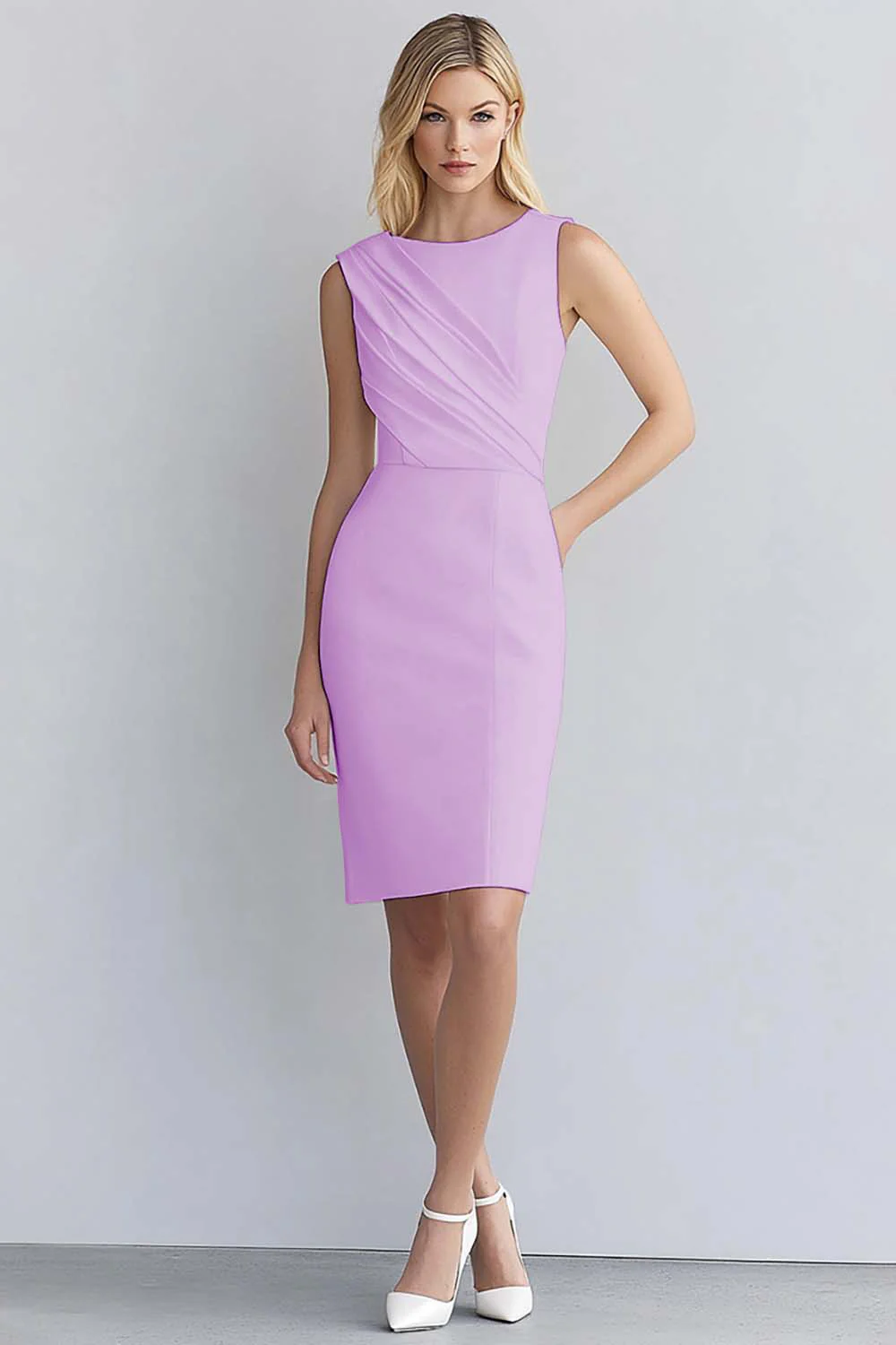 Ivory Satin Bodycon Sleeveless Short Work Dress - Image 10