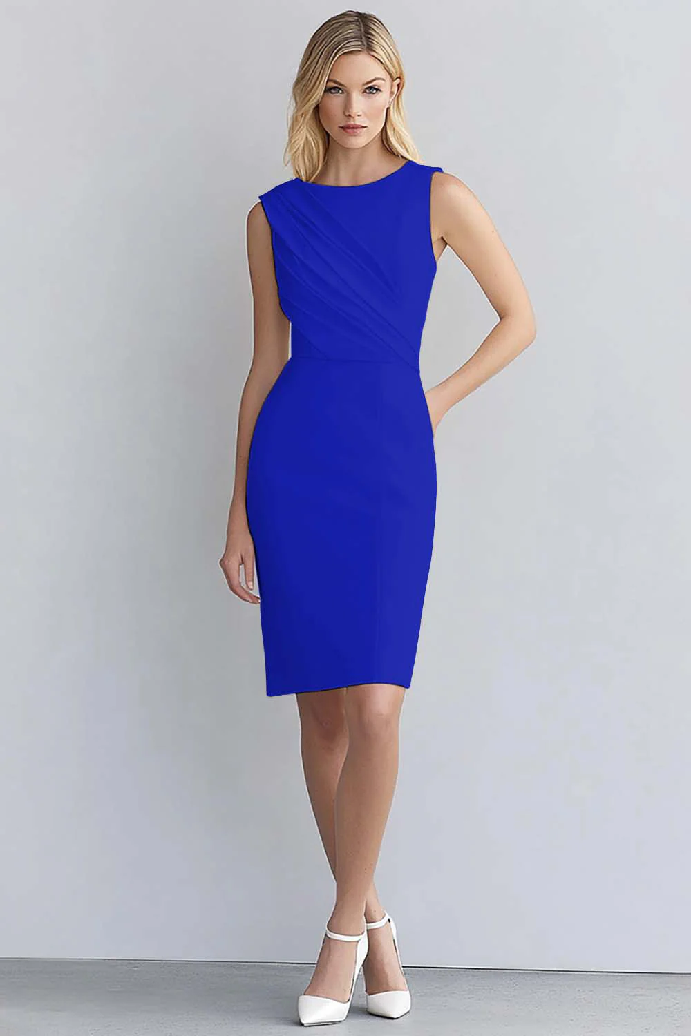 Ivory Satin Bodycon Sleeveless Short Work Dress - Image 11