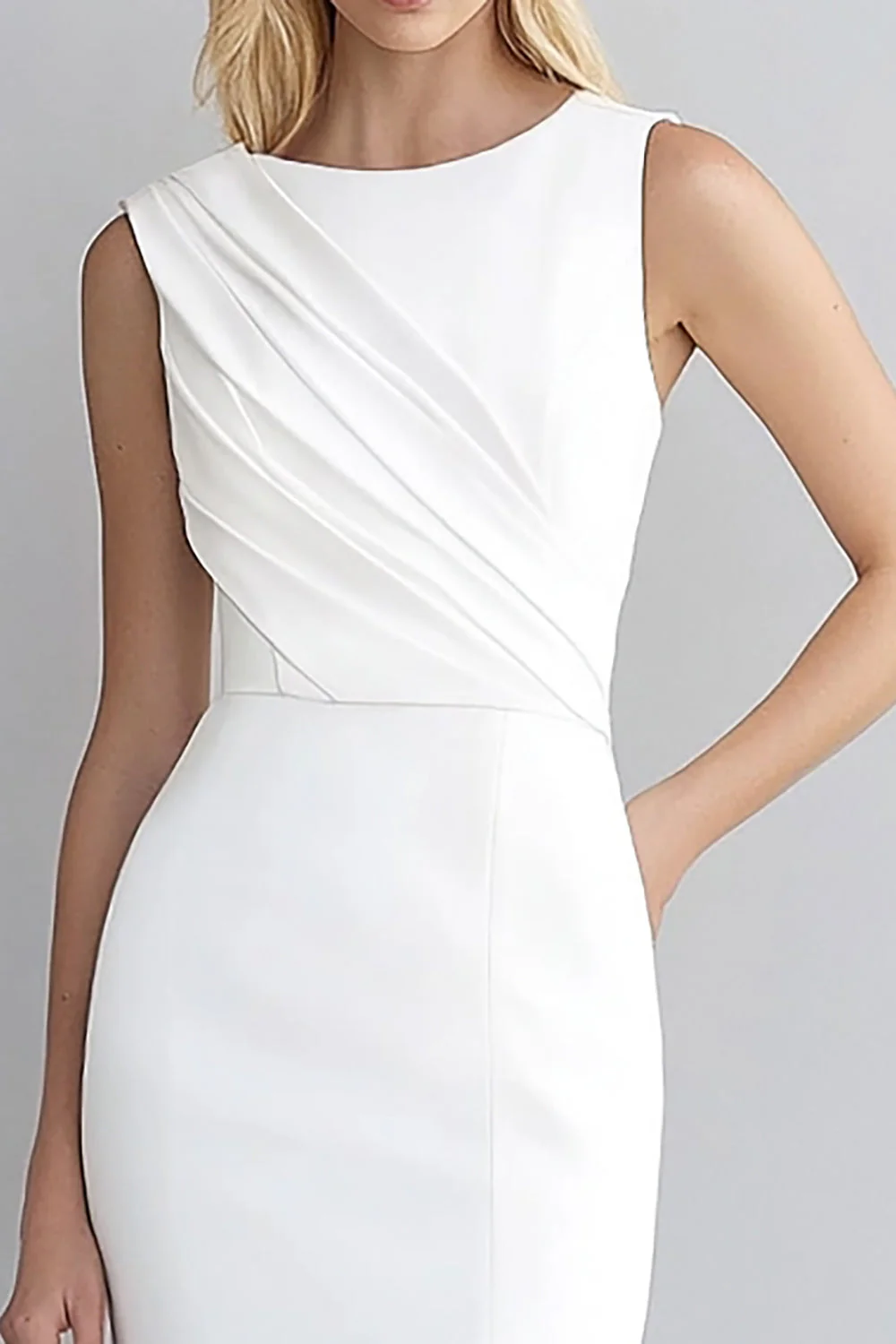 Ivory Satin Bodycon Sleeveless Short Work Dress - Image 2