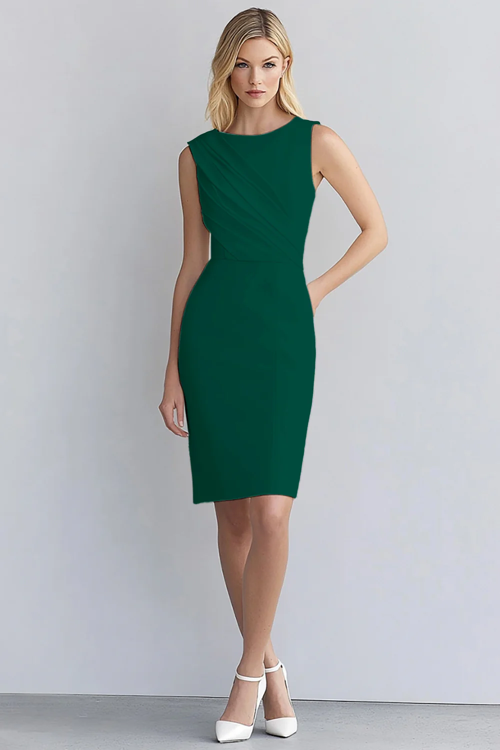 Ivory Satin Bodycon Sleeveless Short Work Dress - Image 5