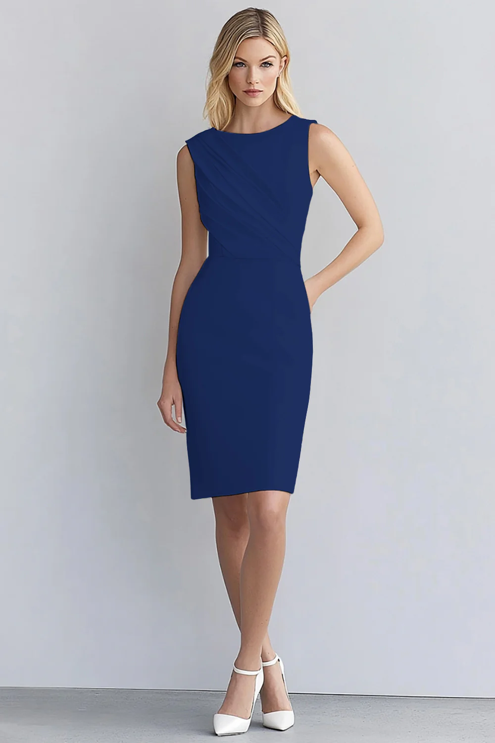Ivory Satin Bodycon Sleeveless Short Work Dress - Image 6