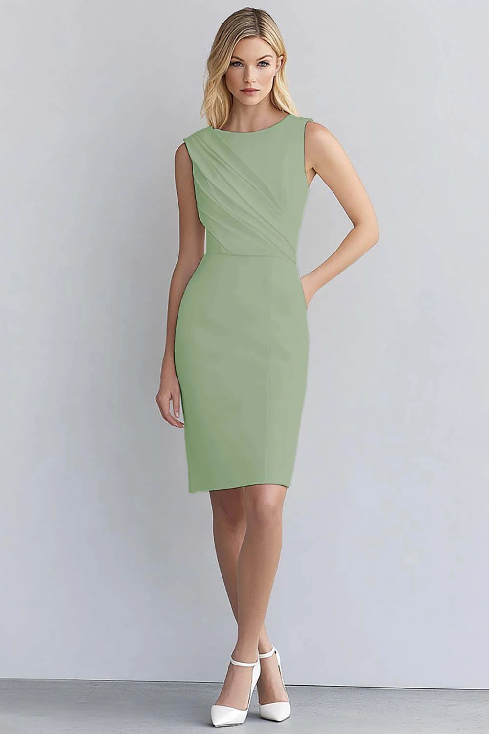 Ivory Satin Bodycon Sleeveless Short Work Dress - Image 8