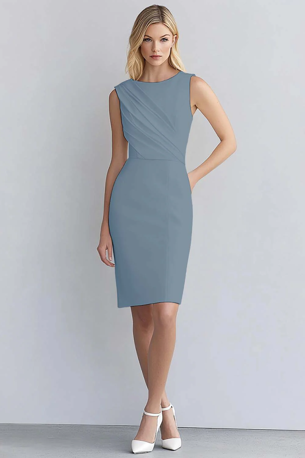 Ivory Satin Bodycon Sleeveless Short Work Dress - Image 9