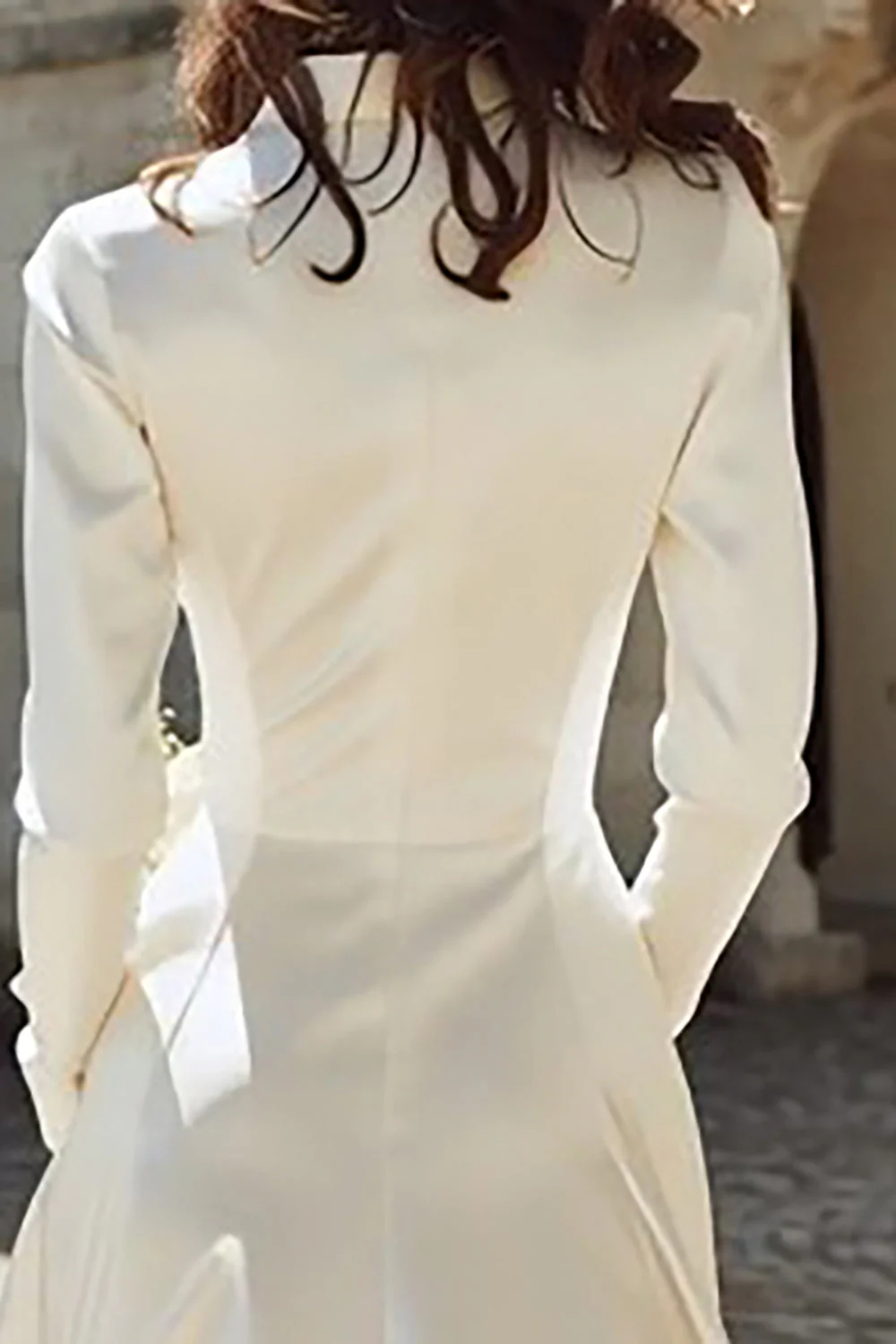 Ivory Satin Peaked Lapel A Line Midi Engagement Dress - Image 4