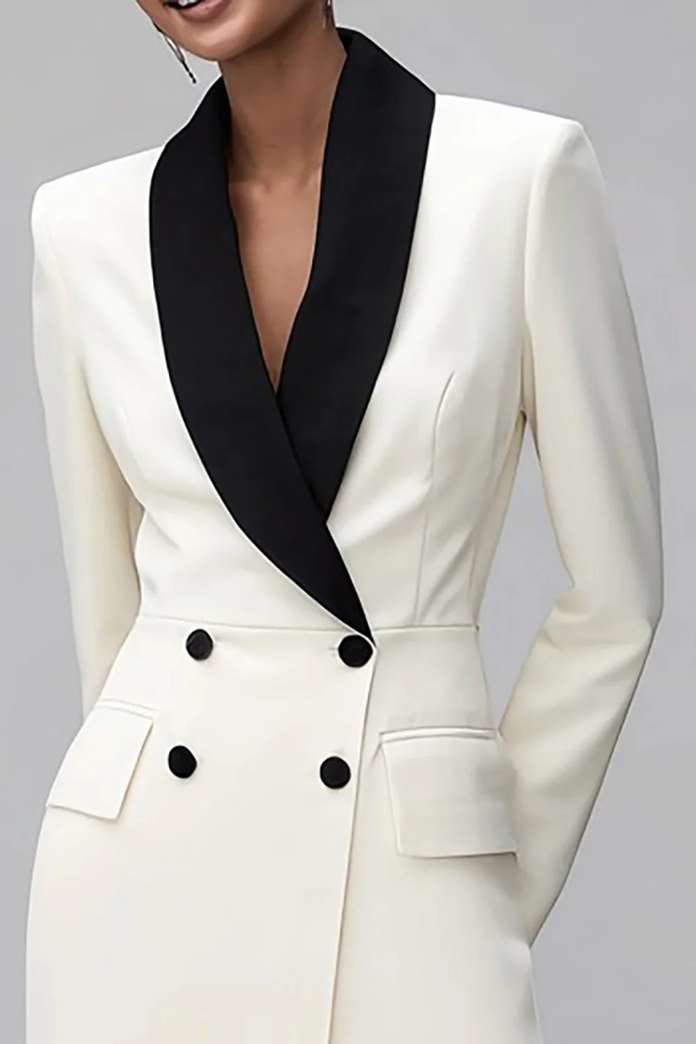 Ivory Shawl Lapel Double Breasted Women's Blazer - Image 3