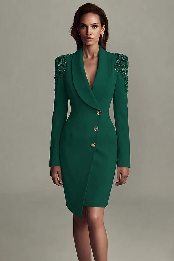 Ivory Shawl Lapel Satin Work Dress with Long Sleeves - Image 6