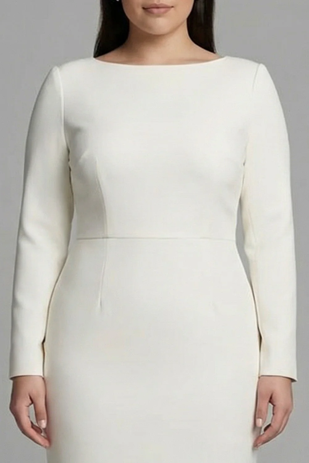Ivory Sheath Bateau Neck Plus Size Midi Work Dress - Image 3