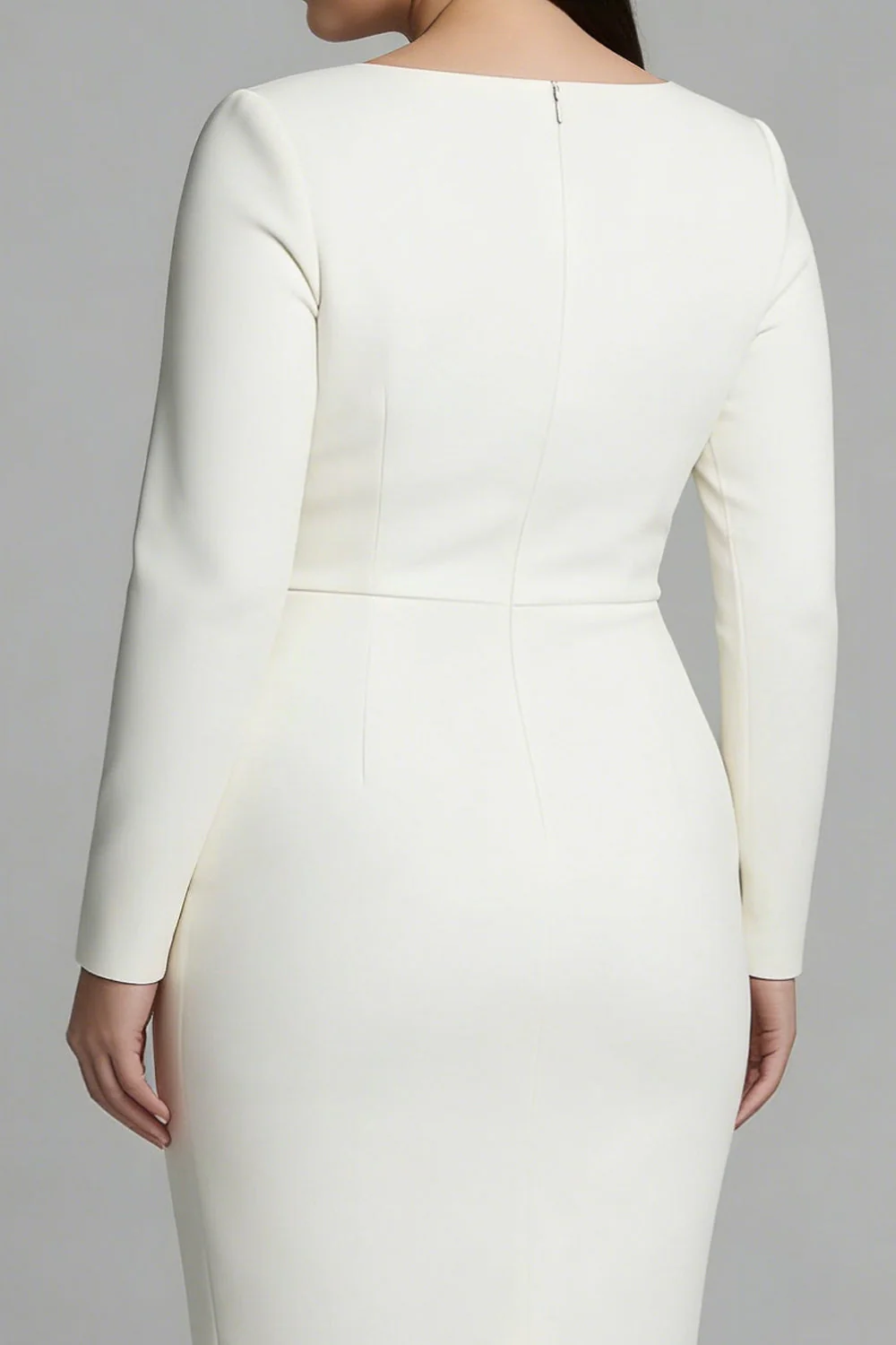 Ivory Sheath Bateau Neck Plus Size Midi Work Dress - Image 4
