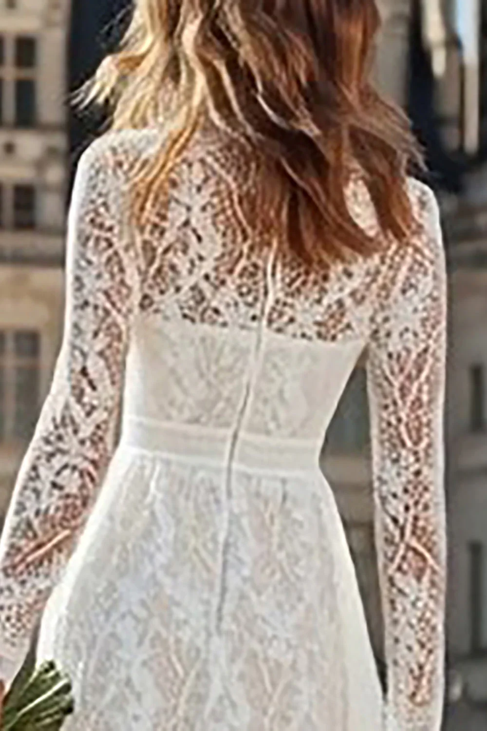 Ivory Sheath Lace Long High Neck Wedding Reception Dress - Image 4