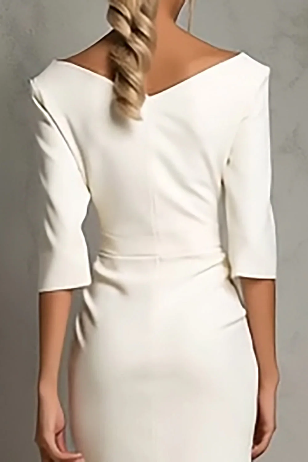 Ivory Sheath Ruched Midi Work Dress with Half Sleeves - Image 4