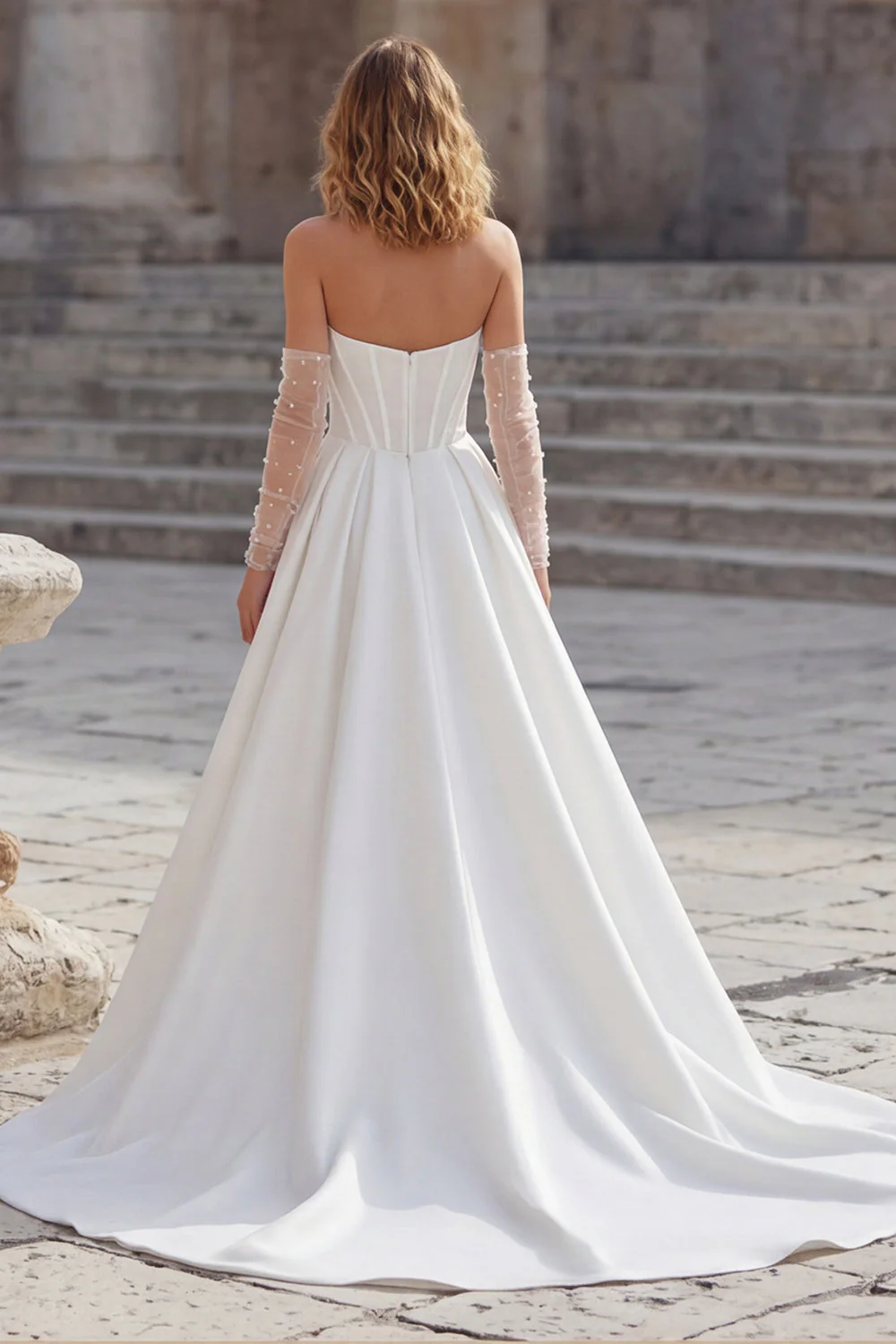 Ivory Sweetheart A Line Long Corset Wedding Dress with Slit - Image 2