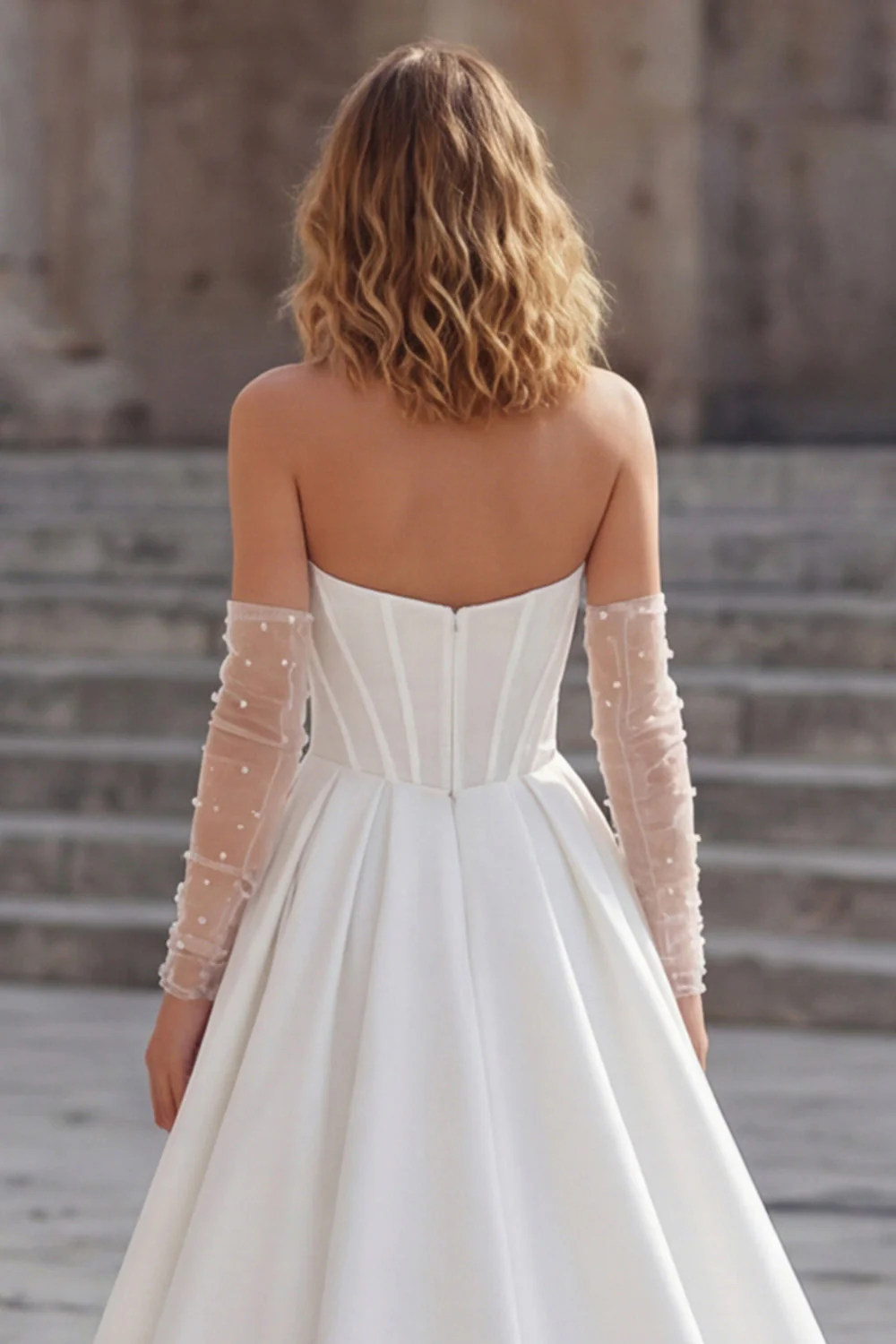 Ivory Sweetheart A Line Long Corset Wedding Dress with Slit - Image 5