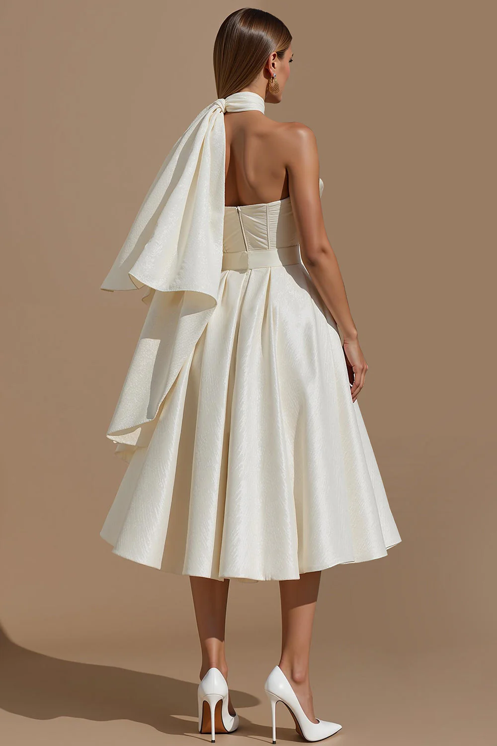 Ivory Sweetheart A Line Midi Wedding Dress with Belt - Image 2