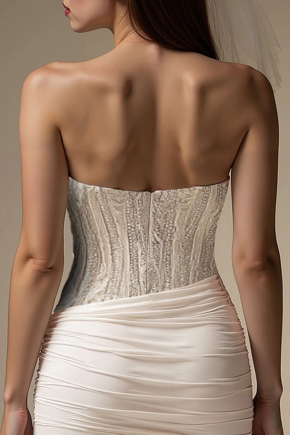 Ivory Sweetheart Bodycon Pleated Short Wedding Dress - Image 4