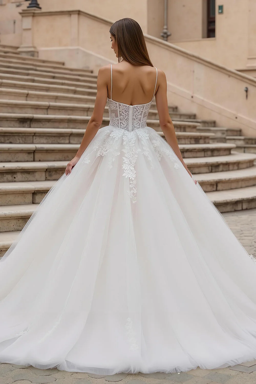 Ivory Tulle Corset A Line Appliqued Wedding Dress - Image 2