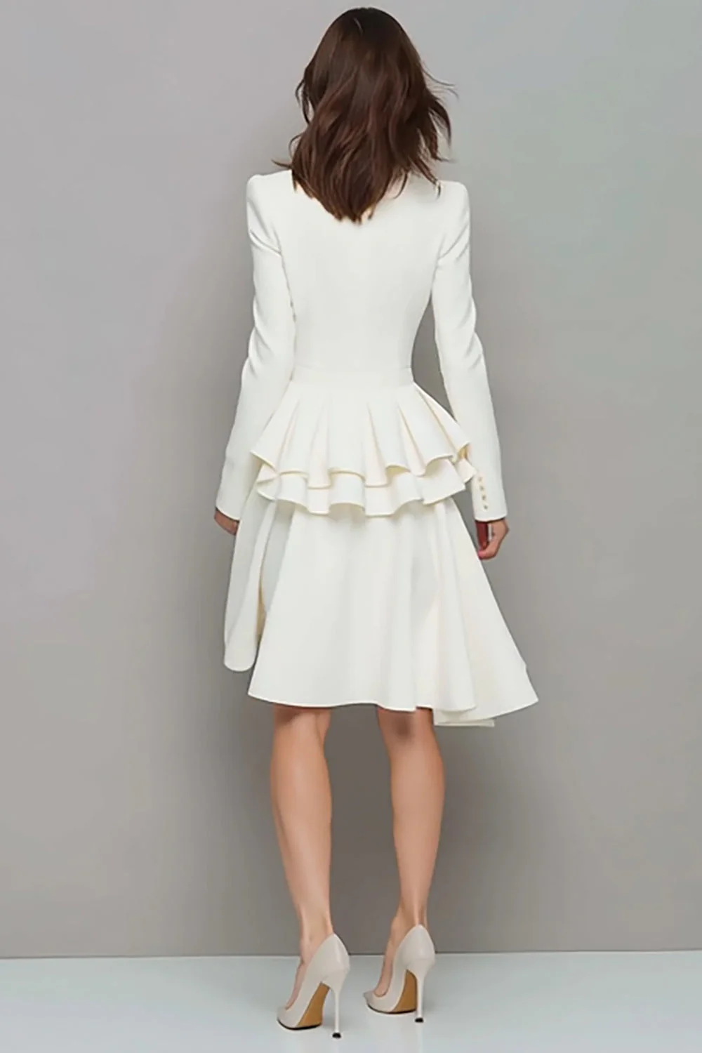 Ivory V Neck Ruffled A Line Midi Work Dress - Image 2