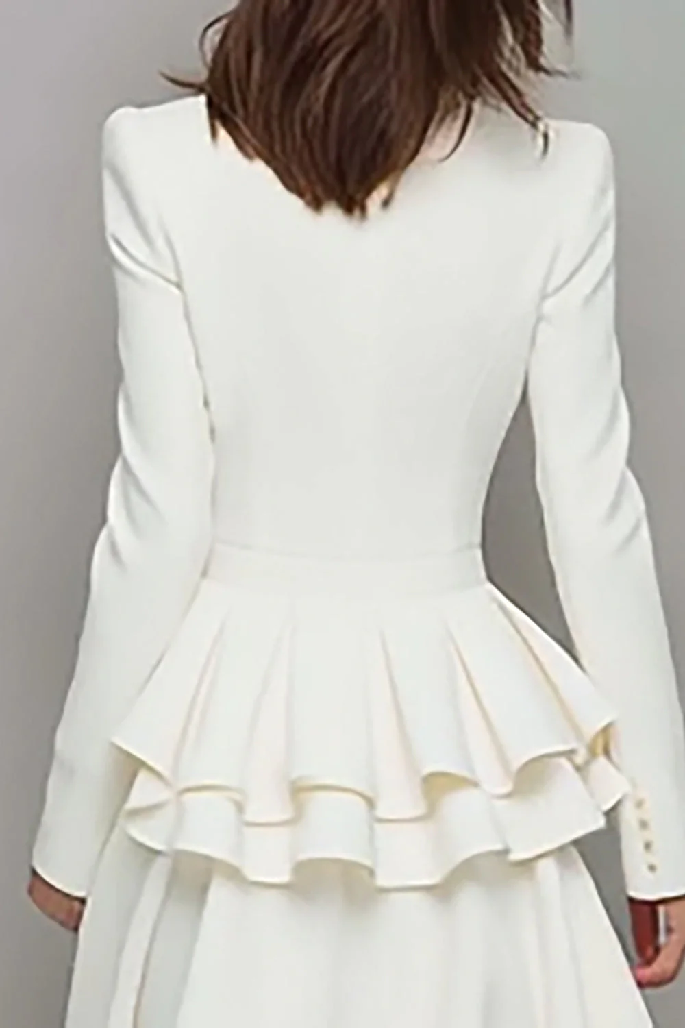 Ivory V Neck Ruffled A Line Midi Work Dress - Image 4