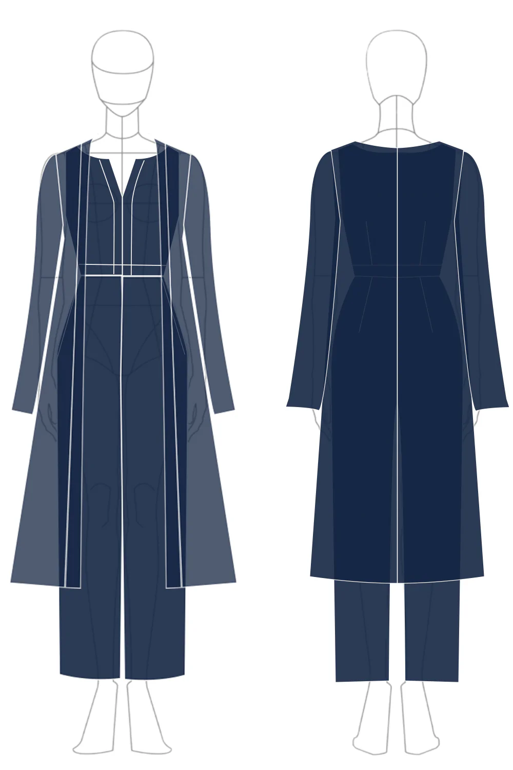Jumpsuit Navy Appliques Chiffon Long Sleeves Square Neck Mother of the Bride Sets - Image 3