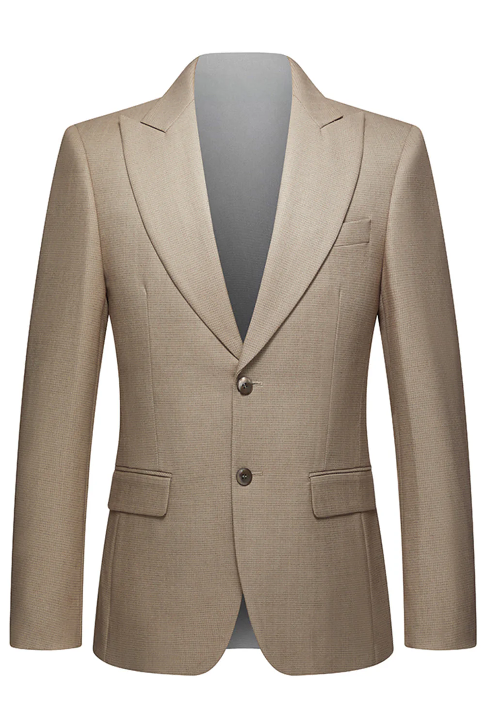 Khaki Coffee Peak Lapel Single Breasted Men's 3 Piece Suits - Image 2