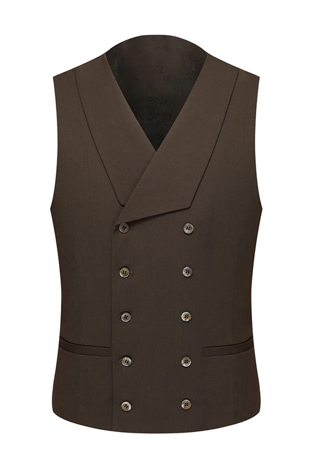 Khaki Coffee Peak Lapel Single Breasted Men's 3 Piece Suits - Image 5