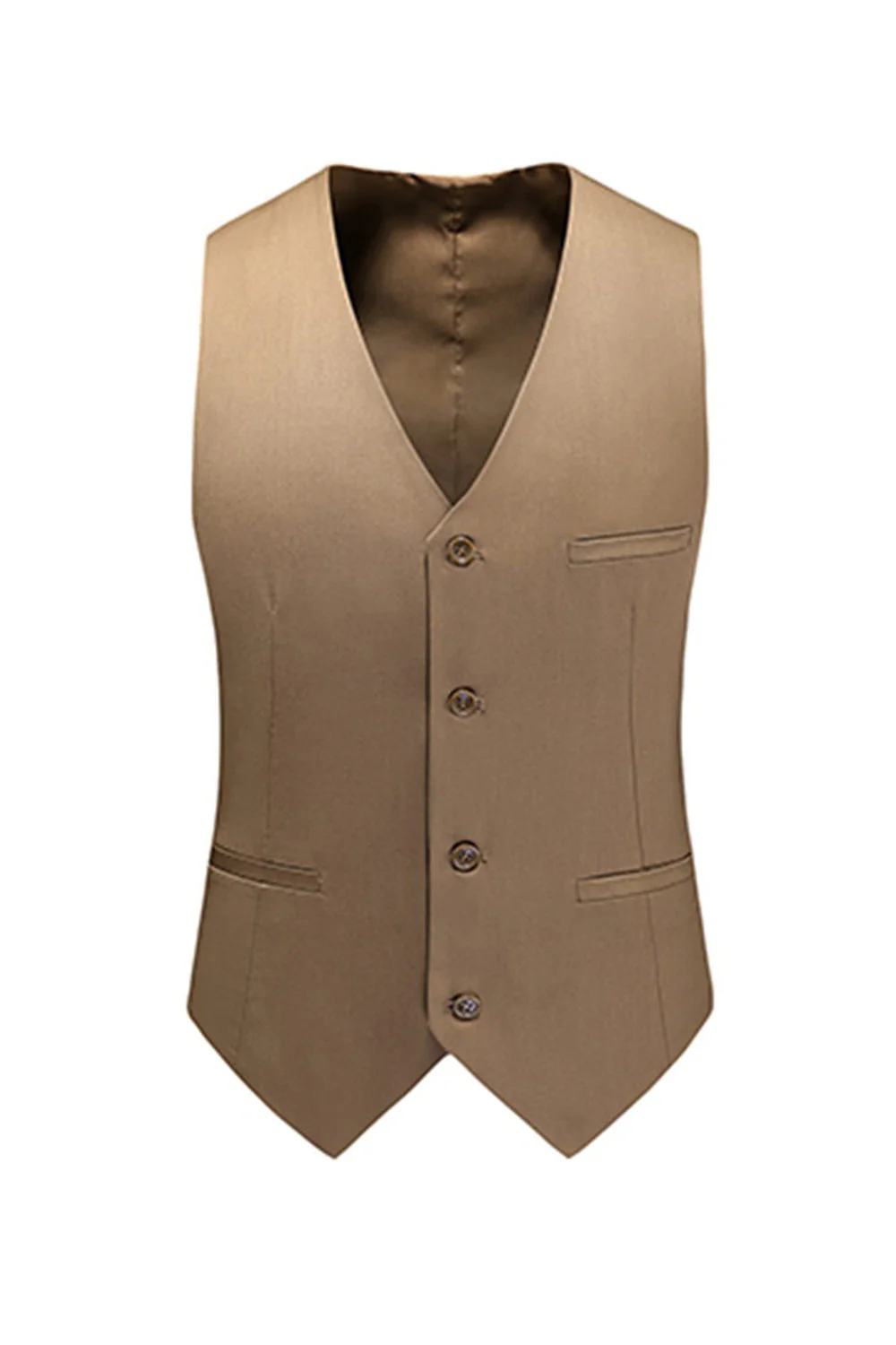 Khaki Double Breasted Notched Lapel 3 Piece Men's Suits - Image 5