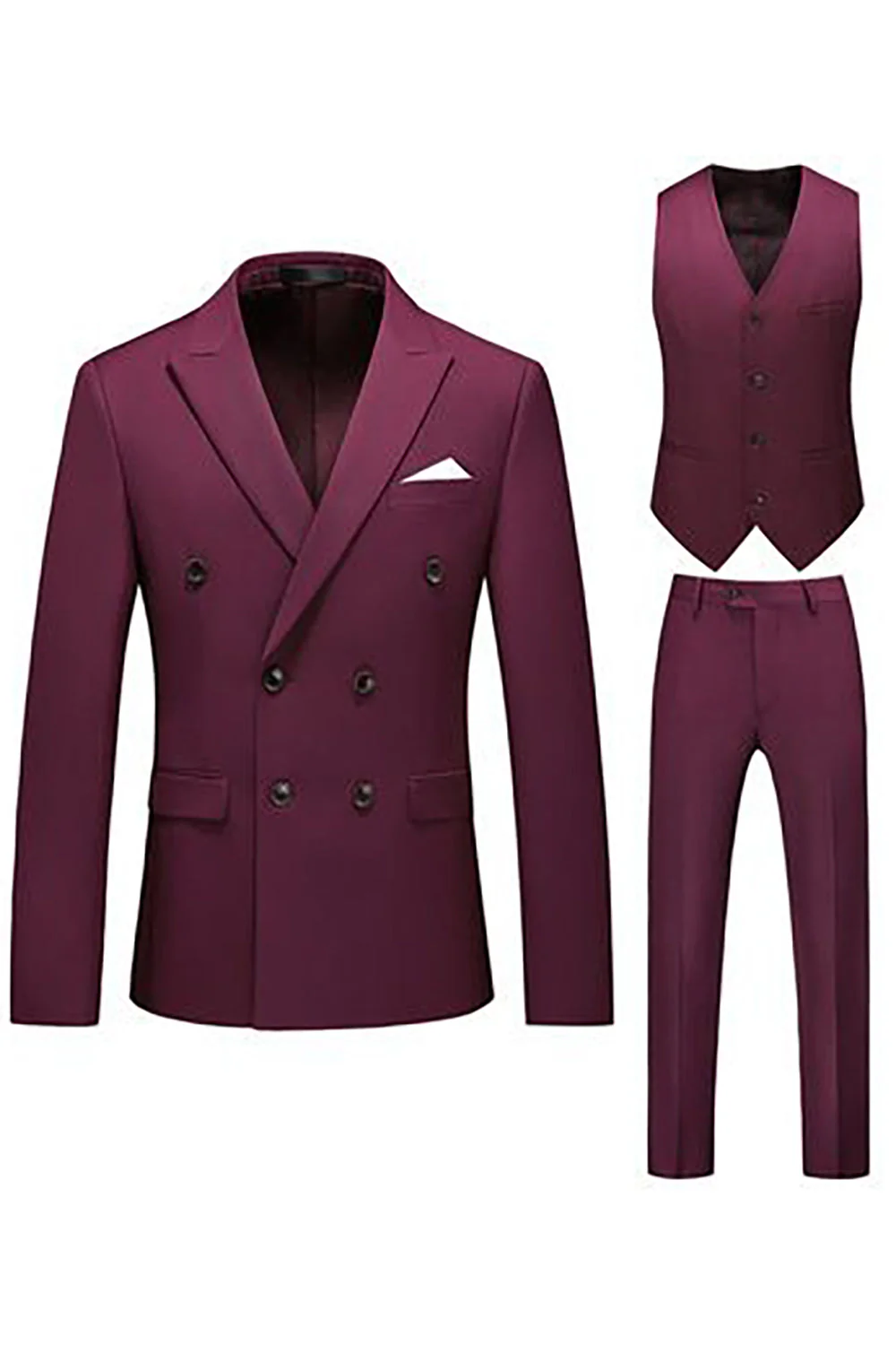 Khaki Double Breasted Notched Lapel 3 Piece Men's Suits - Image 7