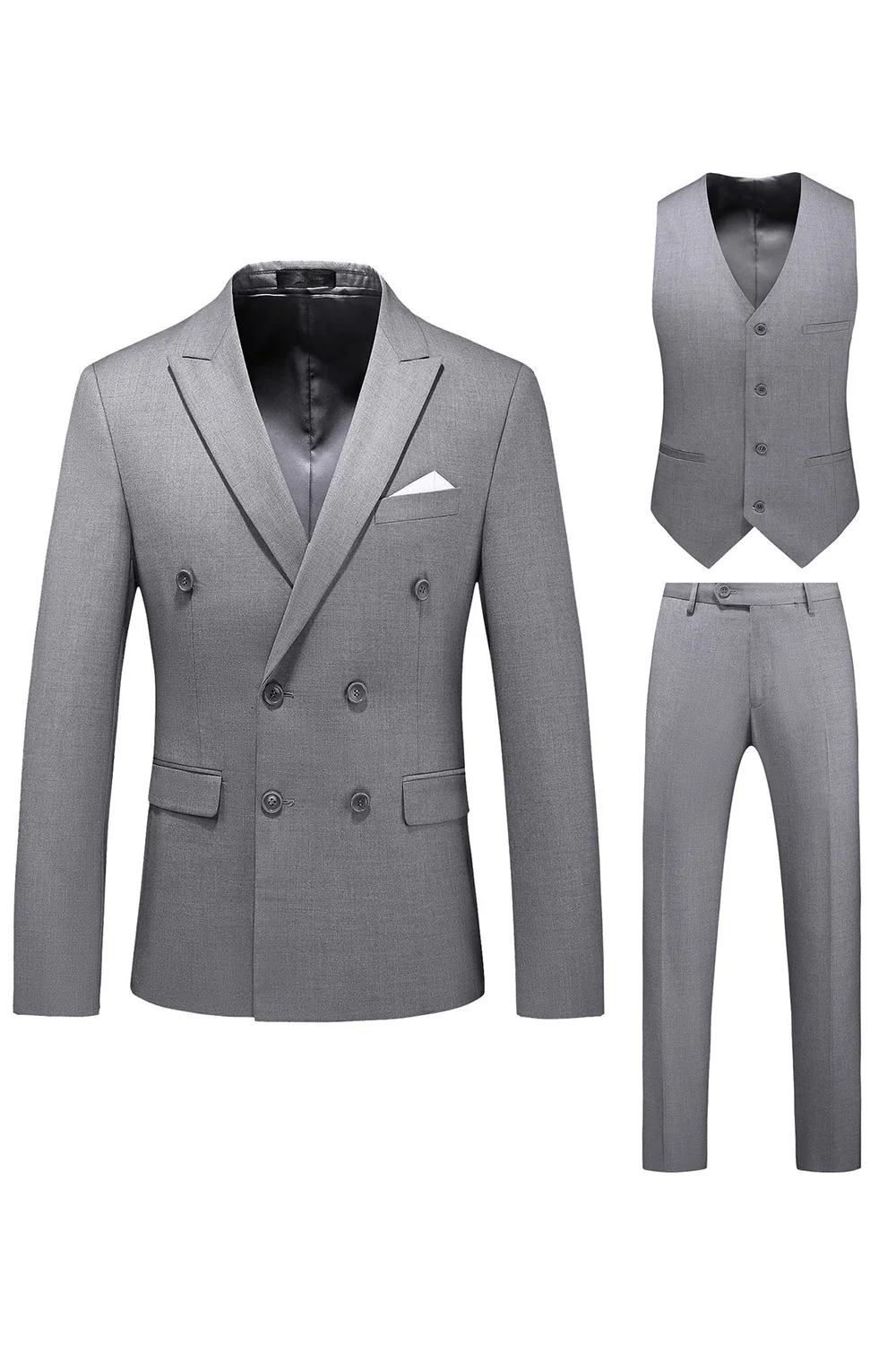 Khaki Double Breasted Notched Lapel 3 Piece Men's Suits - Image 8