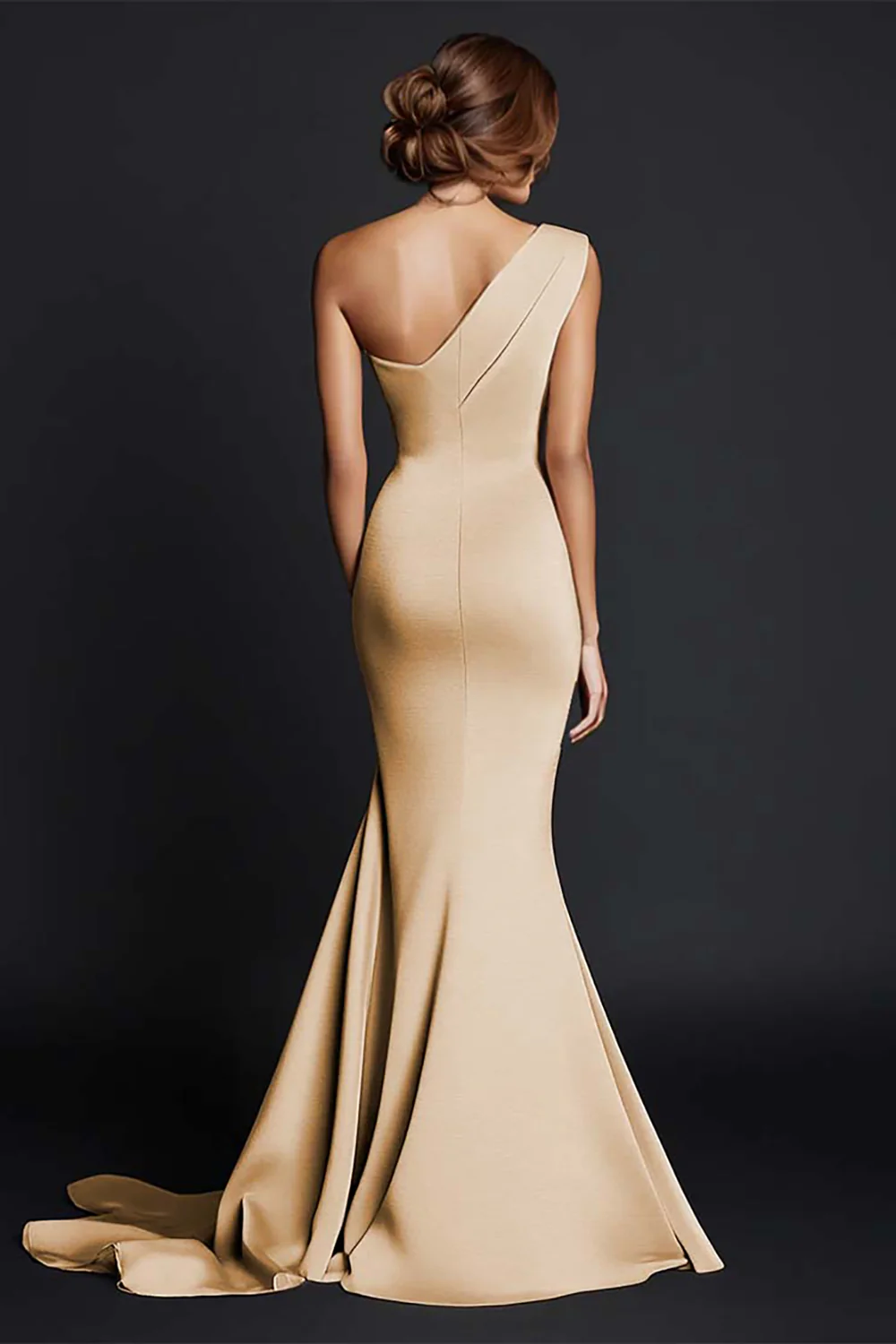Khaki Mermaid One Shoulder Long Formal Dress - Image 10