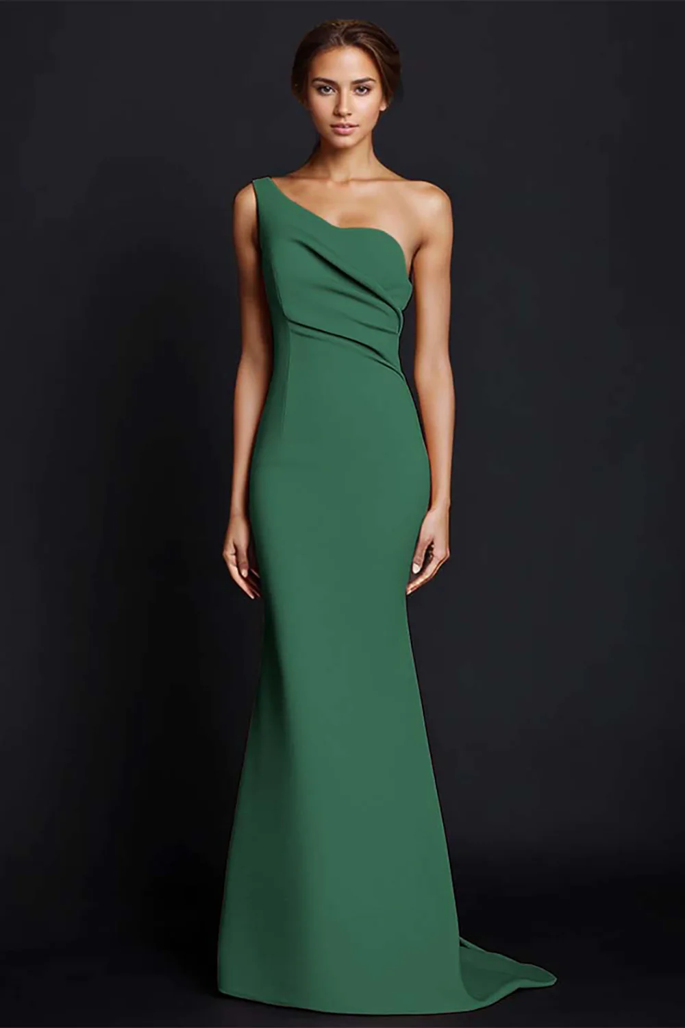 Khaki Mermaid One Shoulder Long Formal Dress - Image 11
